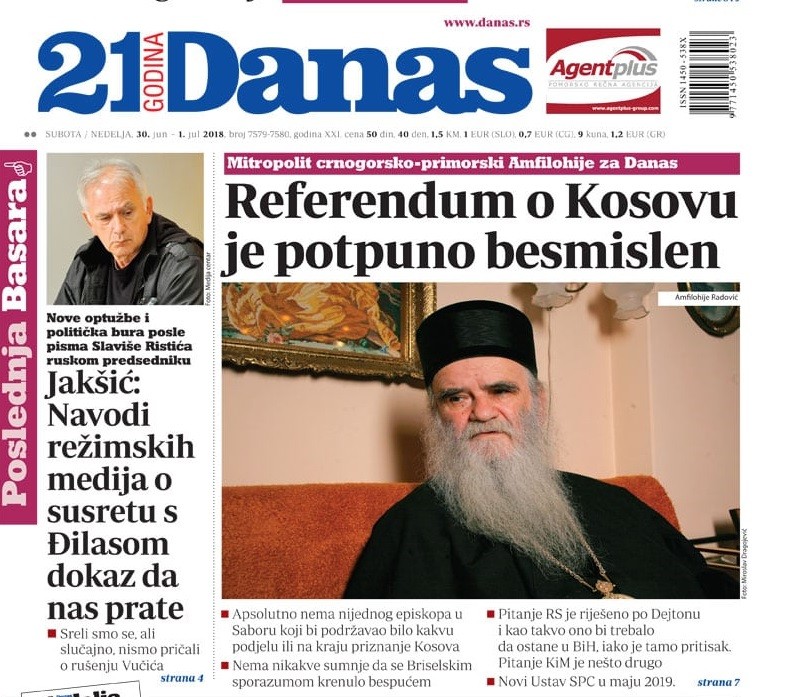 List Danas, nekadašnja medijska perjanica građanske Srbije, danas u koaliciji sa Amfilohijem Radovićem i bivšim DSS jurišnikom Markom Jakšićem zajednički optužuju Aleksandra Vučića za izdaju nacionalnih interesa na Kosovu